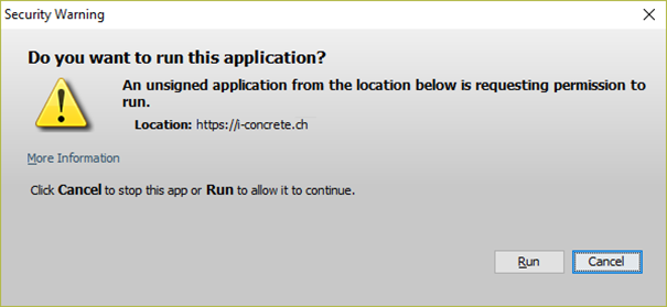 Figure 8: Fenêtre de confirmation au démarrage d’un applet